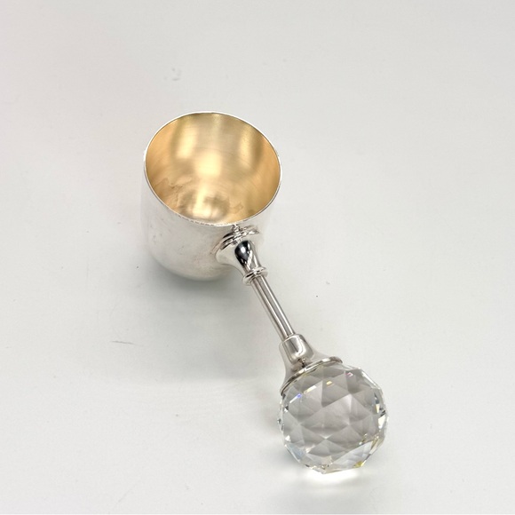 Silver Plated Crystal Handle Jigger Shot Measure Gilt Interior Barware - Picture 3 of 6